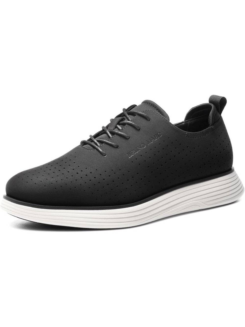 Men's Dark Black Polyurethane Round Toe Business Oxford Casual Dress Sneaker